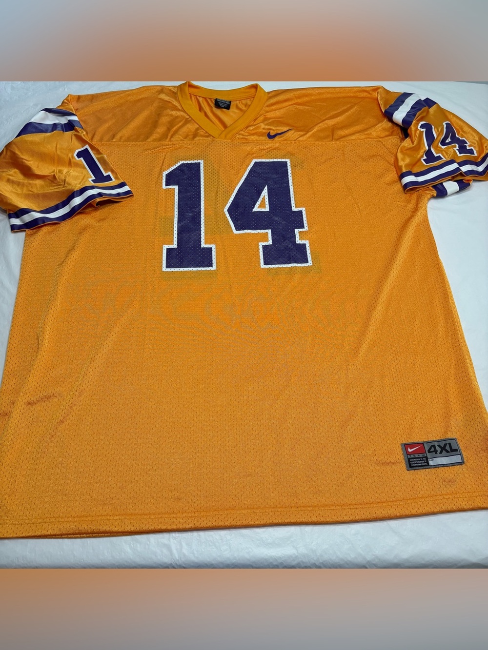 Nike LSU Tigers #14 Gold Purple Football Jersey Men’s 4XL